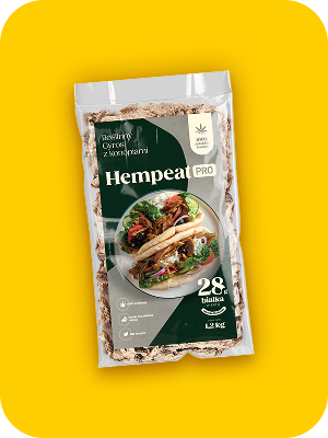 Hempeat roślinne klopsiki wegetariańskie. Opakowanie wysokobiałkowych klopsików z konopi z pikantnymi przyprawami.