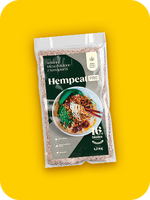 Hempeat roślinne klopsiki wegetariańskie. Opakowanie wysokobiałkowych klopsików z konopi z włoskii przyprawami.