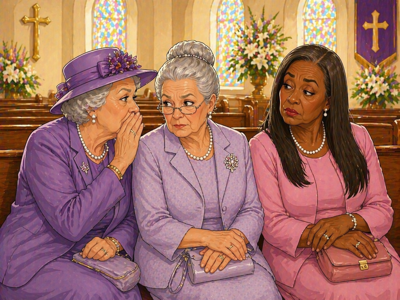 Women gossiping in church, representing church hurt, criticism, and the need for safe Christian support.