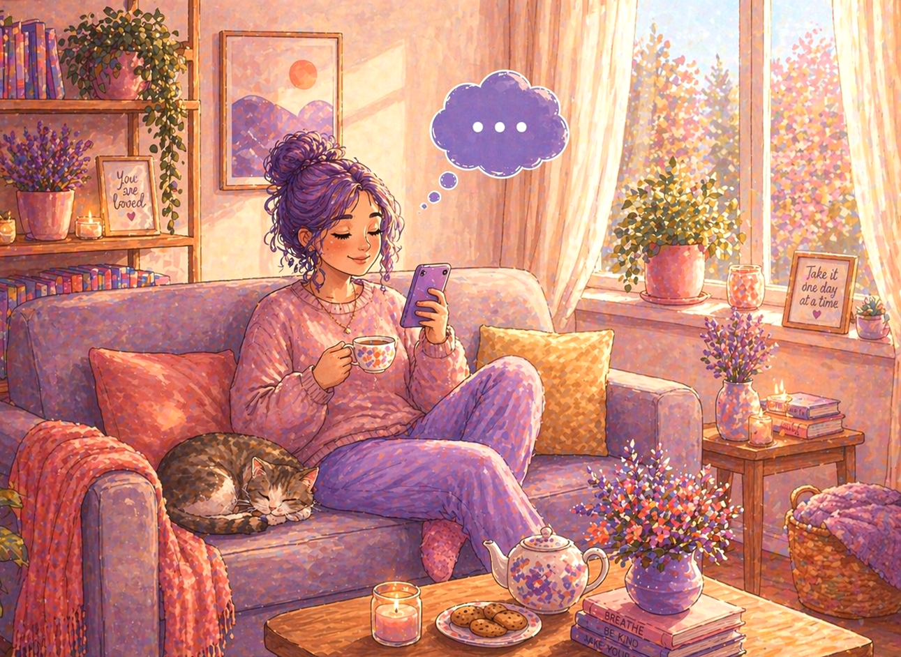 Woman holding her phone while receiving Christian encouragement by text.