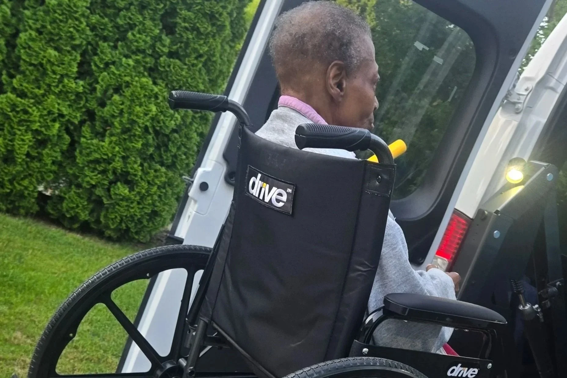 A caregiver providing Wheelchair Assistance to an Adult or Senior in Indiana.