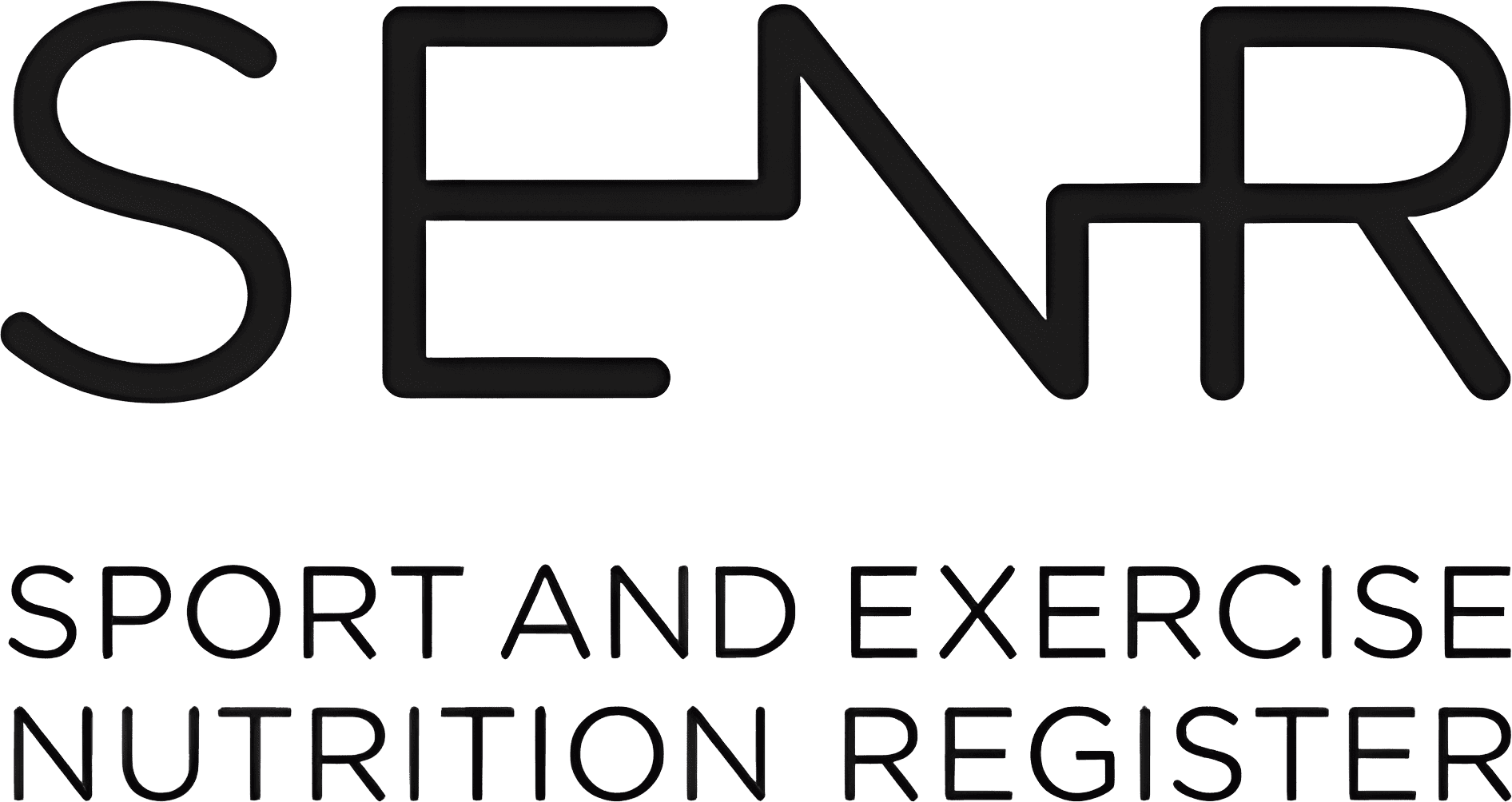 Black logo with the word 'SENR' in large letters above the words 'SPORT AND EXERCISE NUTRITION REGISTER' in smaller text.