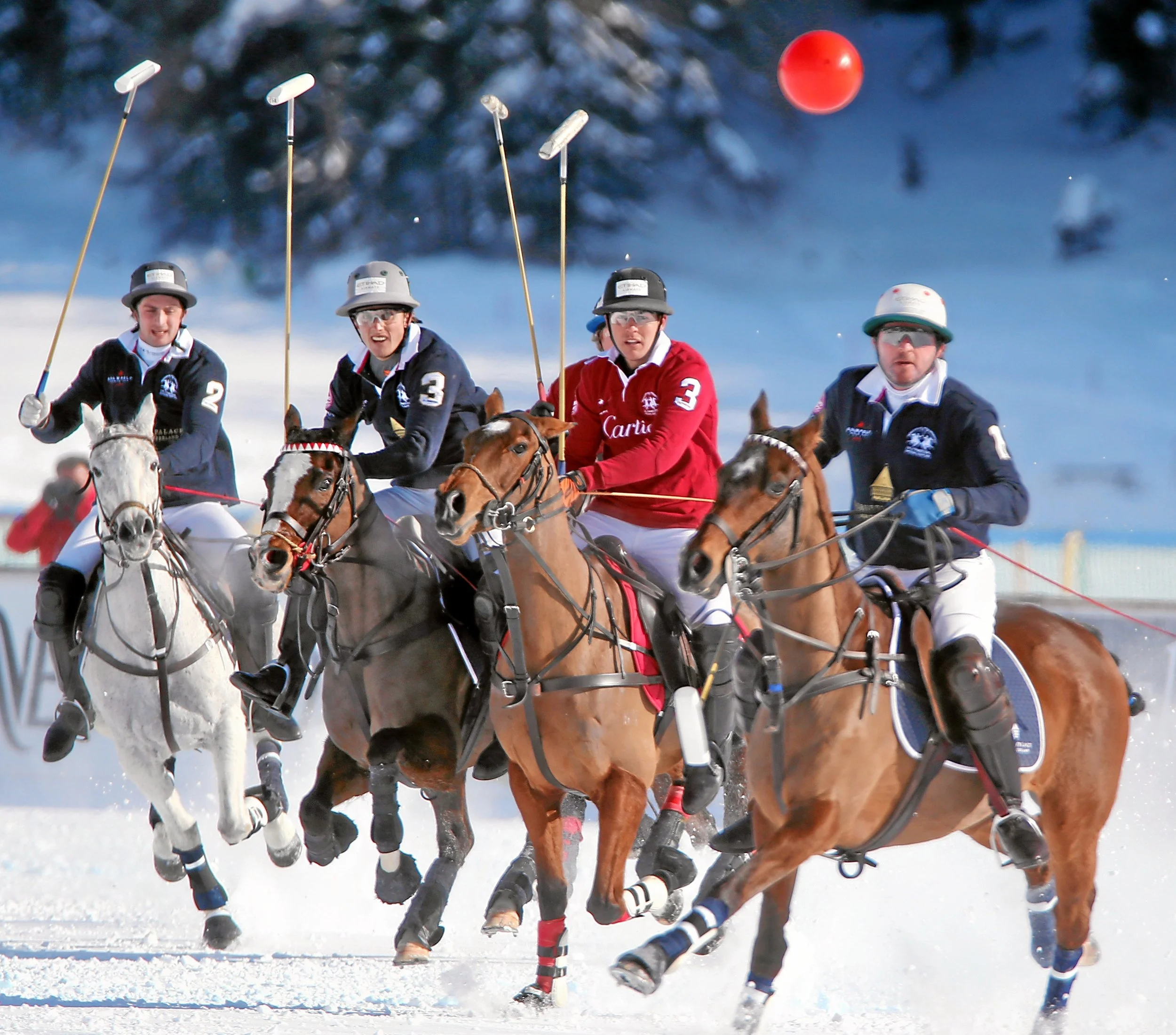Polo on Snow St. Moritz. Jagd auf den roten Ball