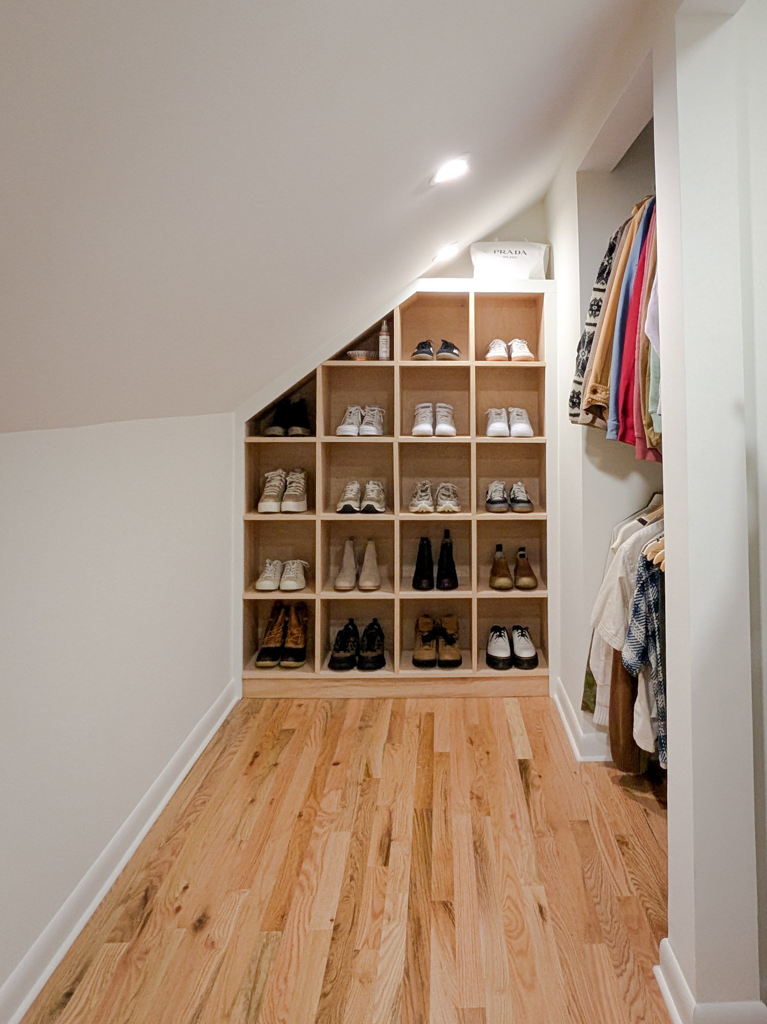 wooden built-in shoe organizer