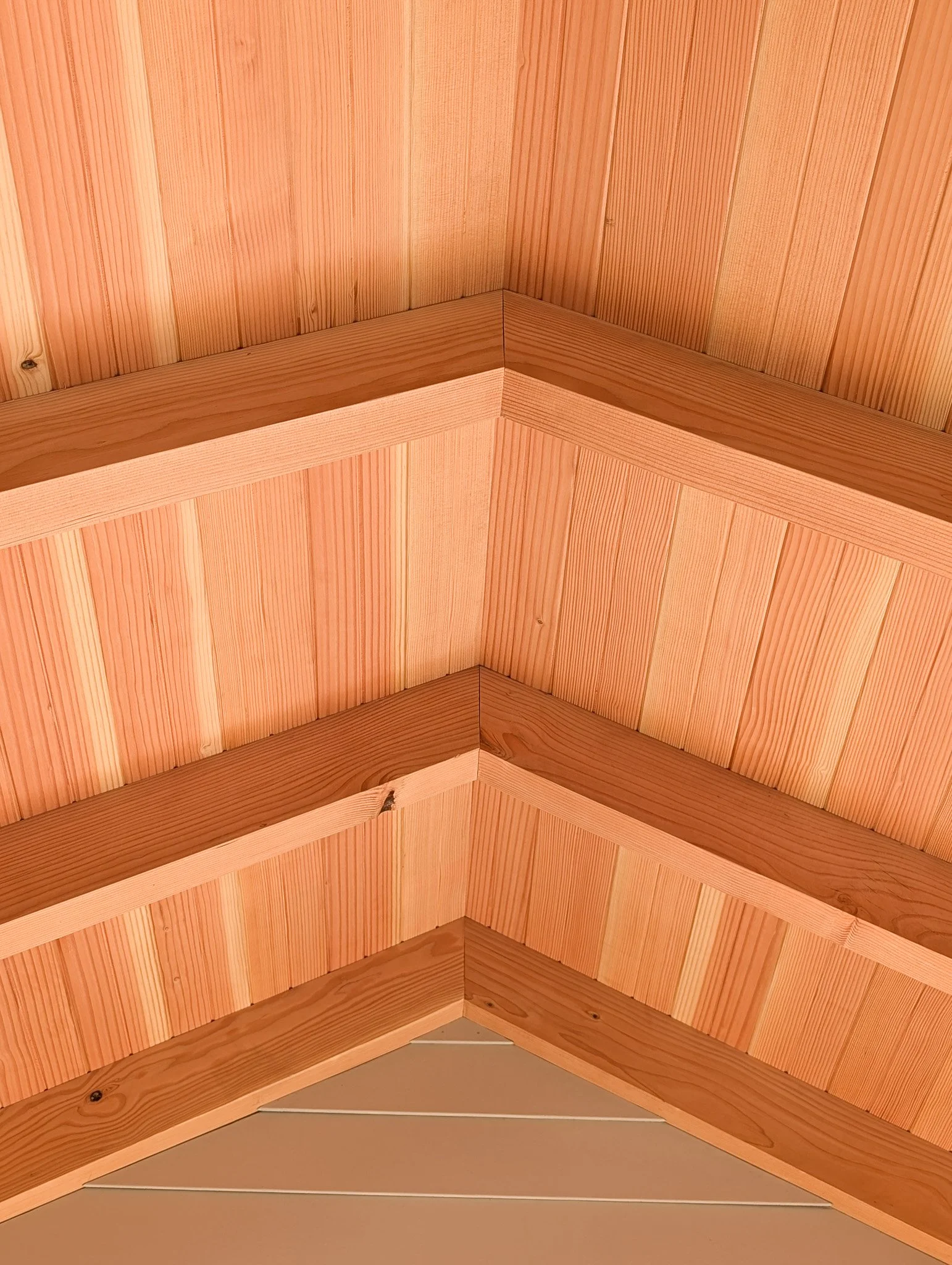 Timber frame walkthrough ceiling detail, built by Xanadu Build