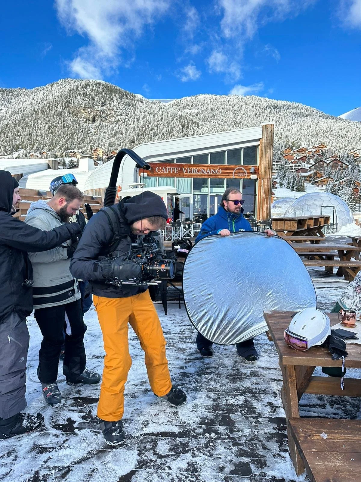 Dan Atkins and crew on set with Go Montgenevre