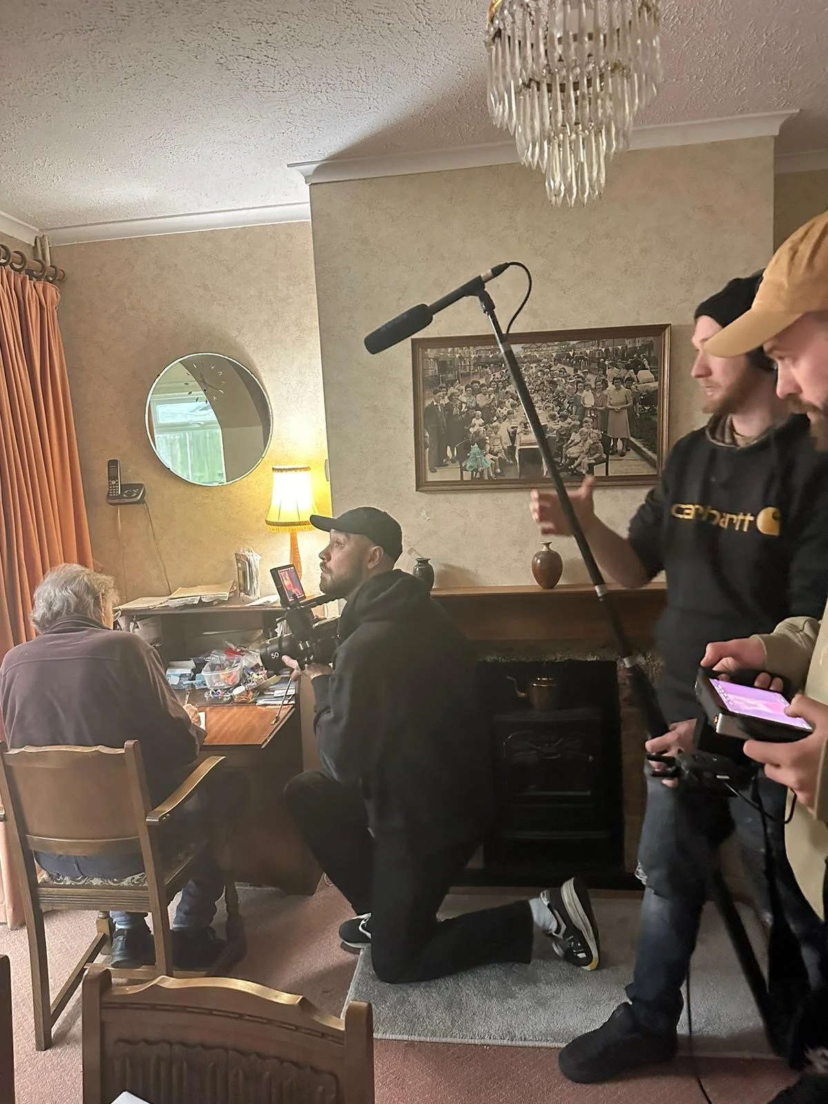 Crew on set of Dan Atkins short Christmas film The Letter