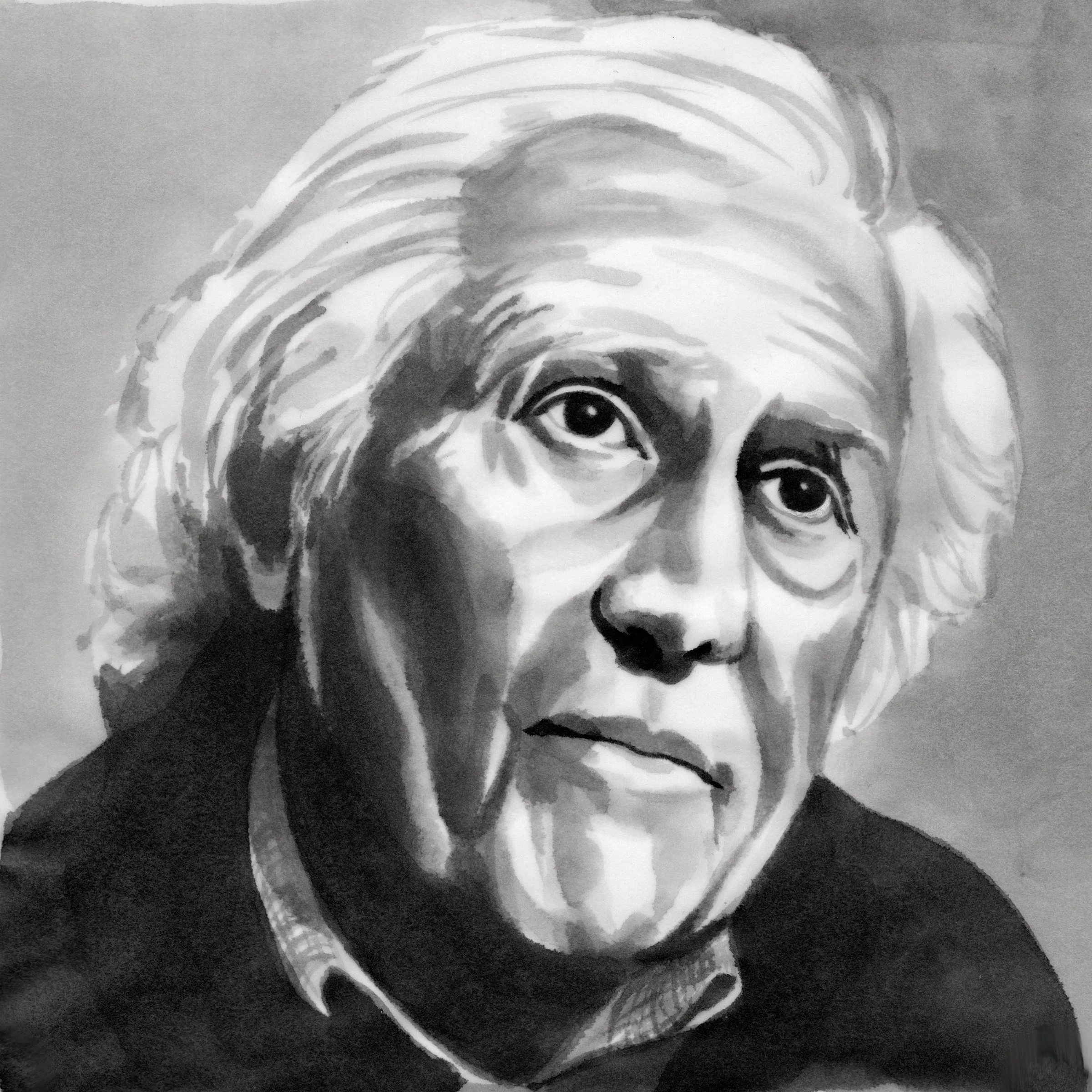 Fernando Solanas, 84, 2000-2003, black India ink painted onto waxed rice paper, 8” x 8”
