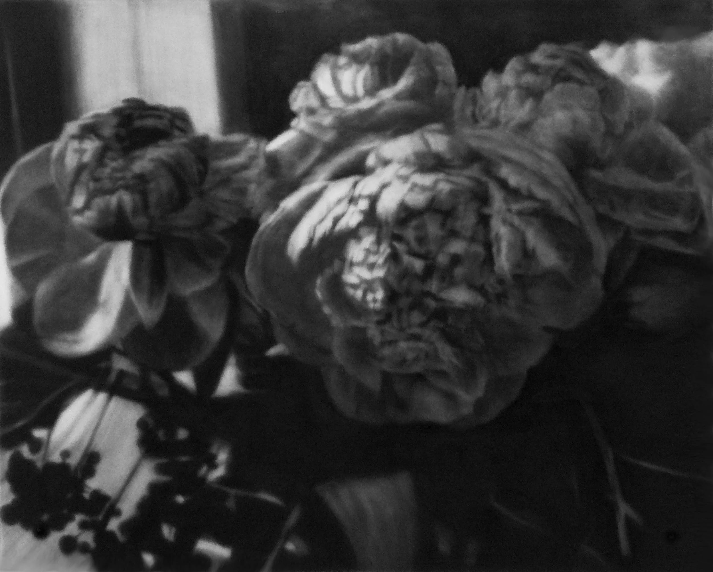 Peony Collapse, 2005, black India ink painted onto sanded plexiglass, 42.5” x 53”