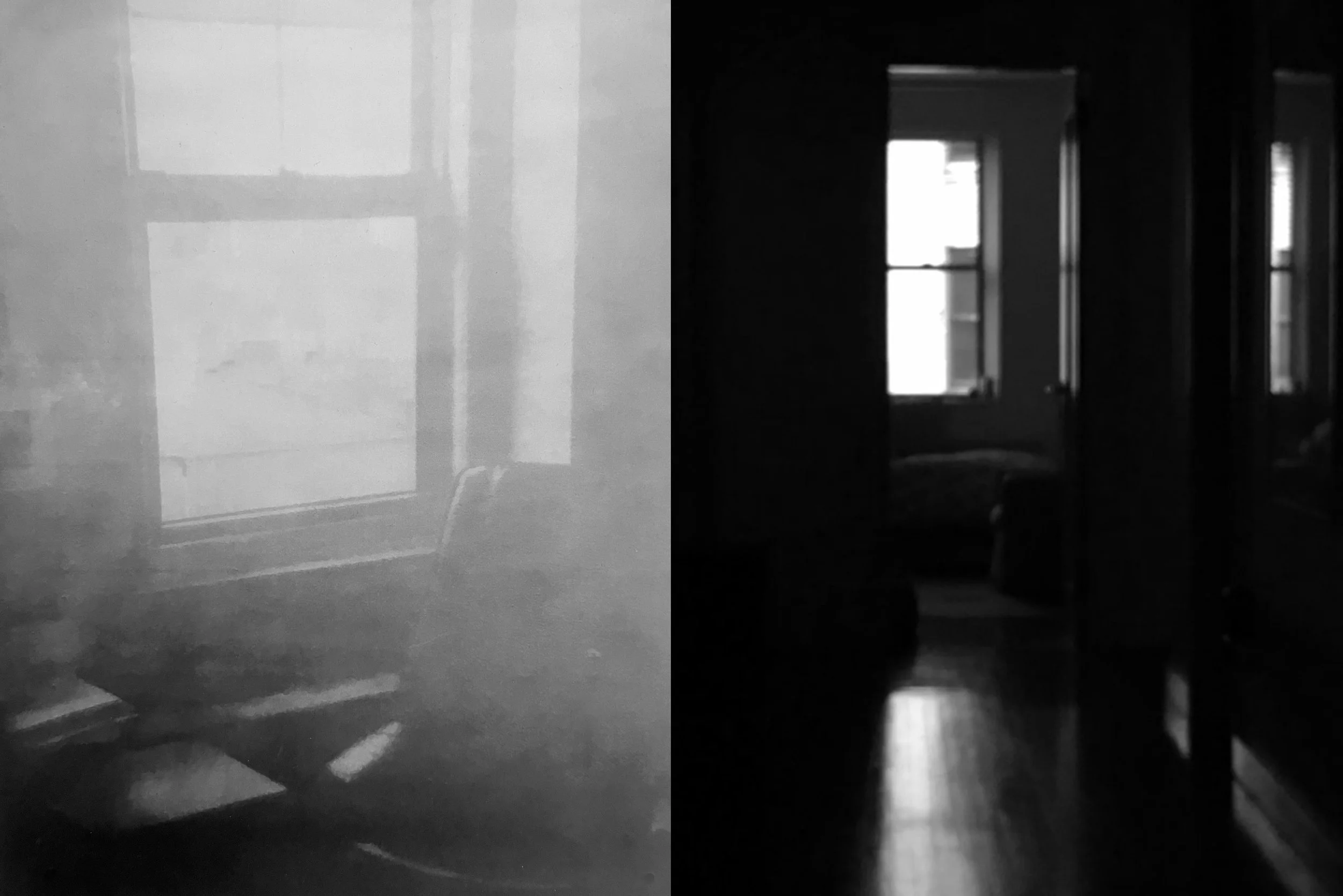 Texture of Light, 2023, black India ink painted onto sanded plexiglass, two individual panels, total dimension, 55” x 86”