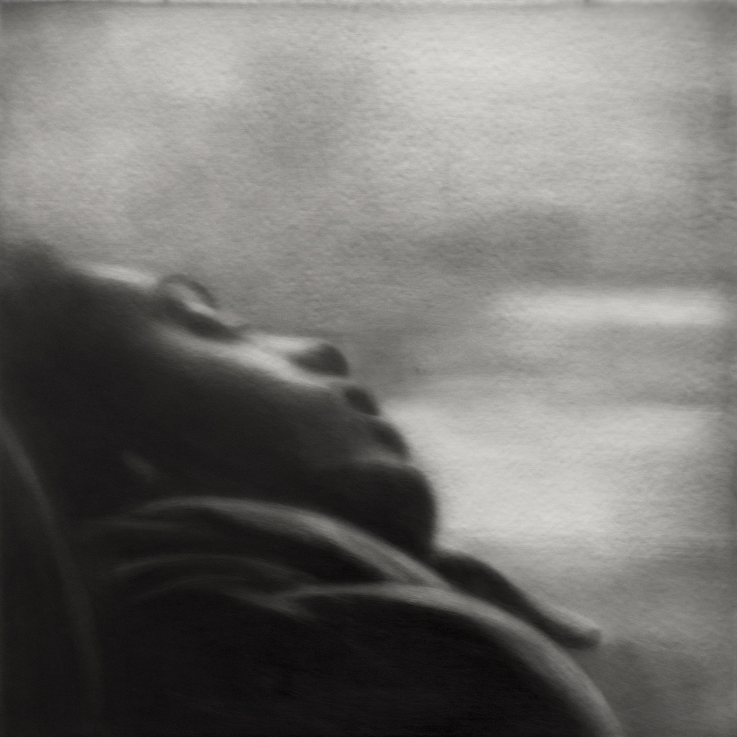 Sleeping Woman, 2016-2018, black India ink painted onto sanded plexiglass, 12” x 12”