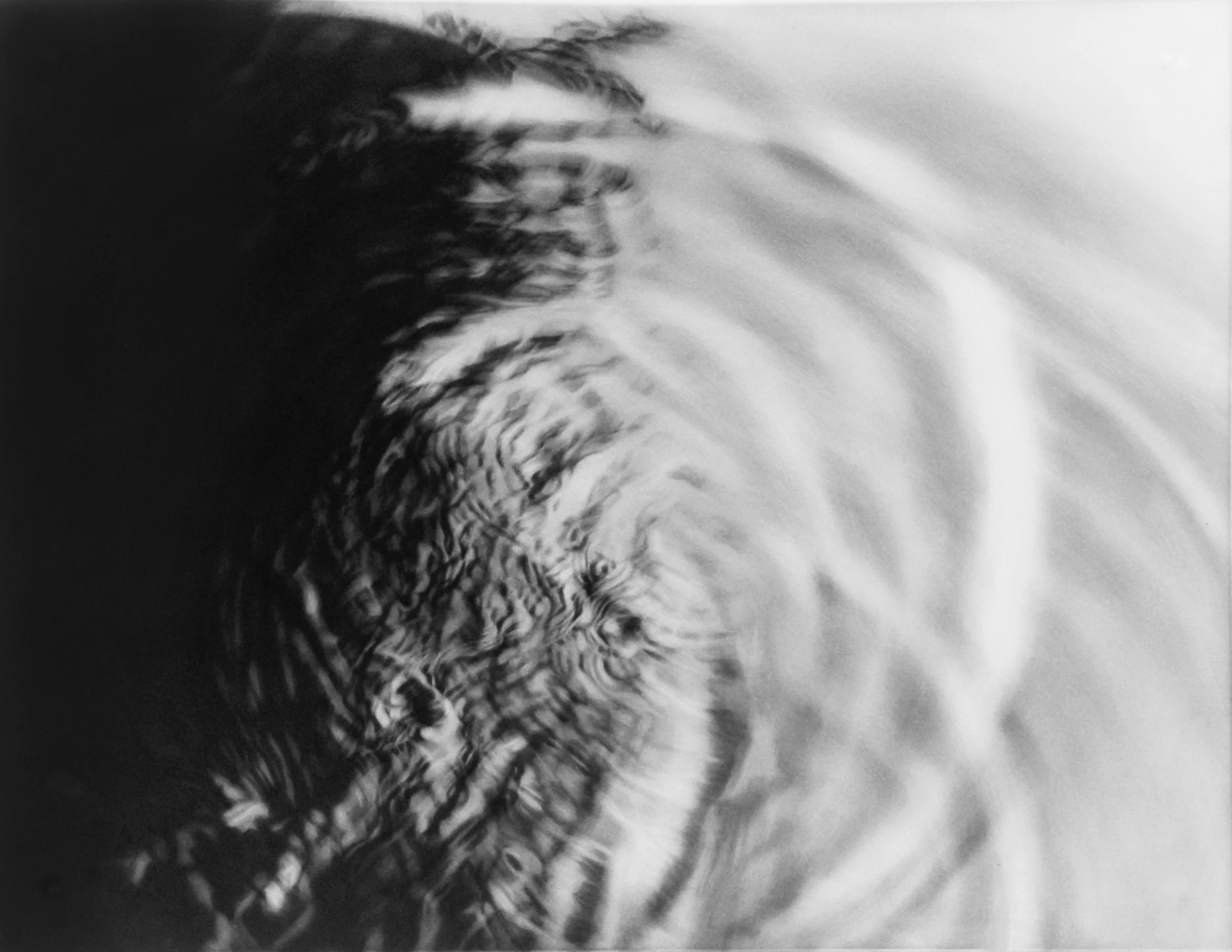 Surface Motion, 2003, black India ink painted onto sanded plexiglass, 31” x 40”