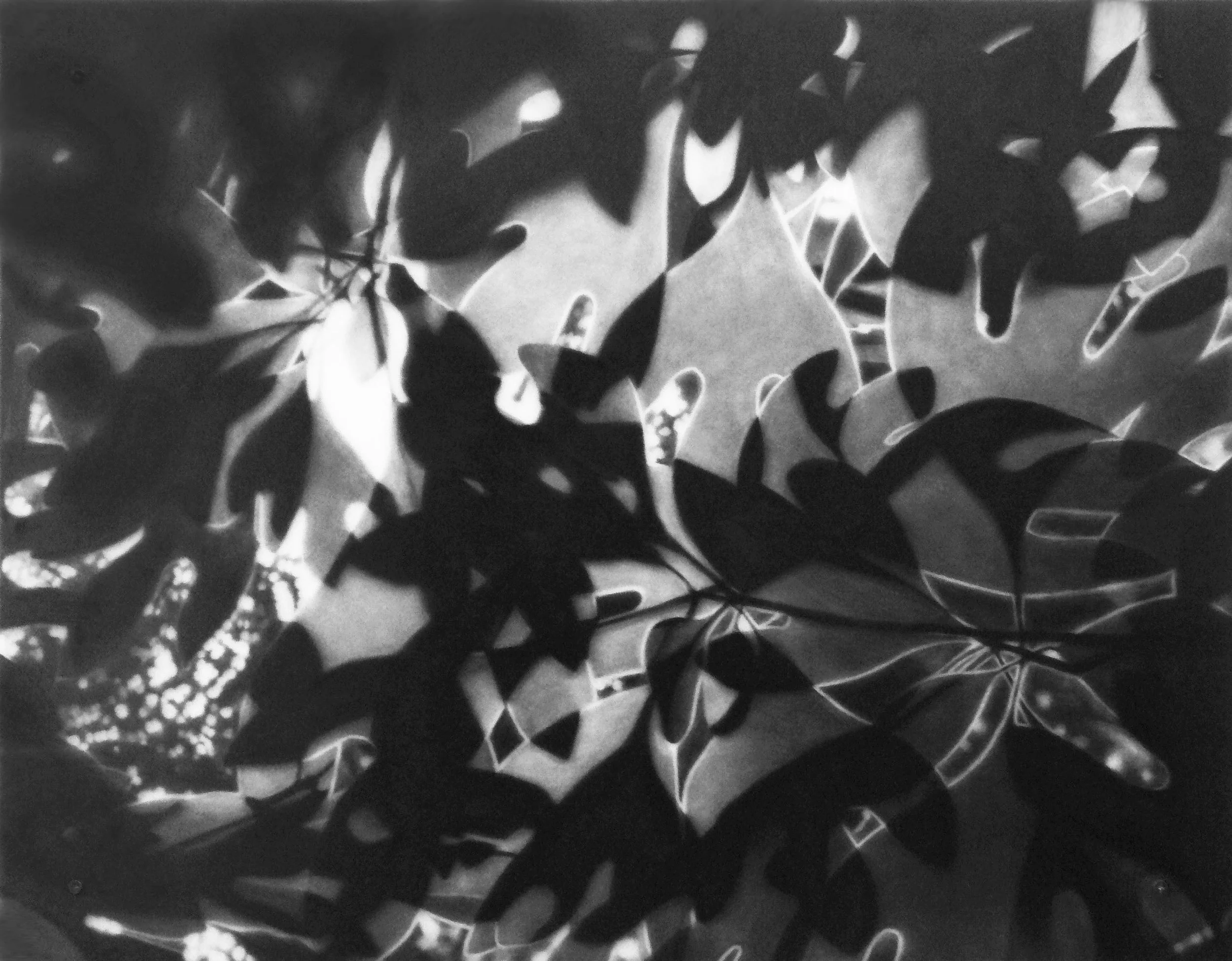 Layered Light, 2009, black India ink painted onto sanded plexiglass, 25” x 32”
