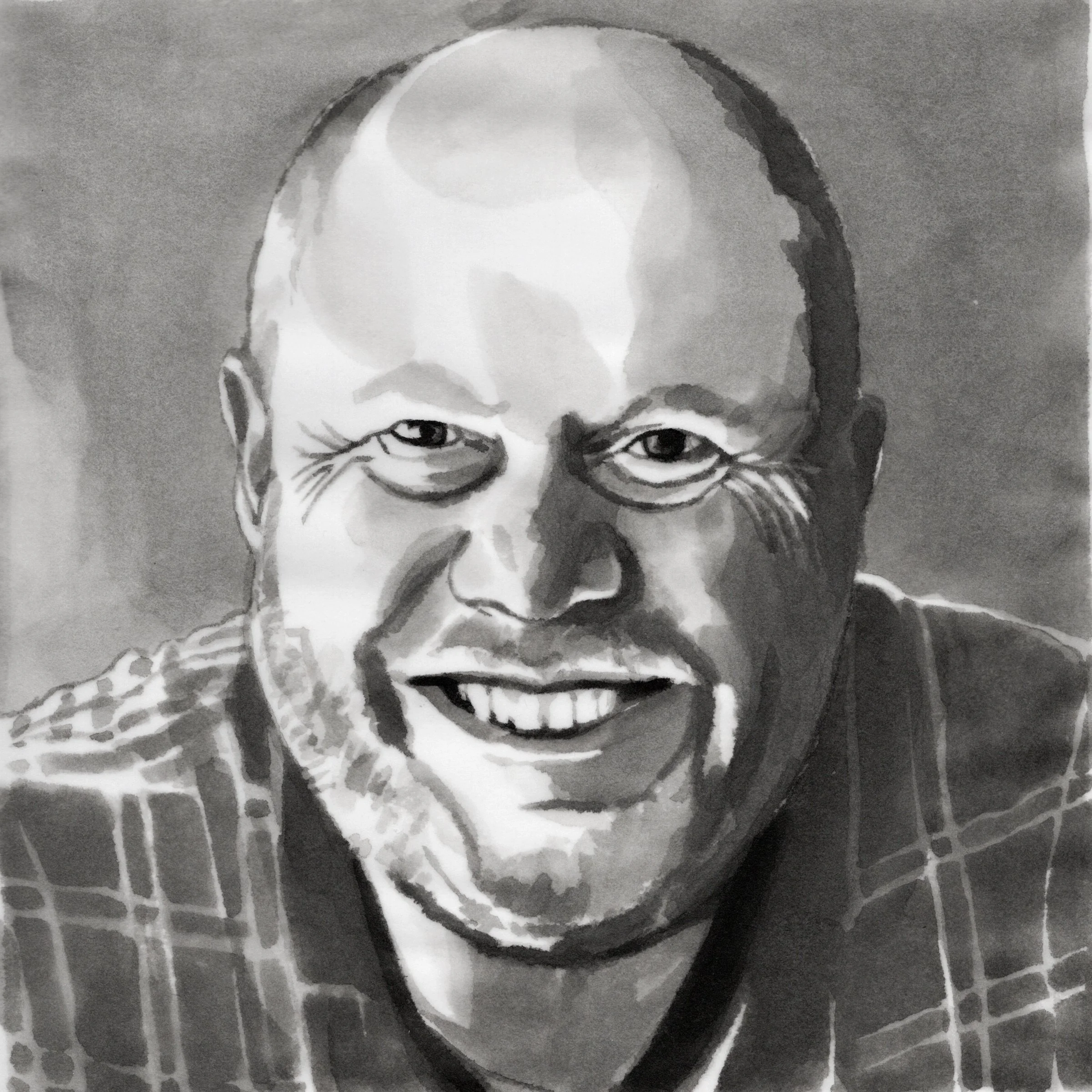 David Amdahl, 55, 2000-2003, black India ink painted onto waxed rice paper, 8” x 8”