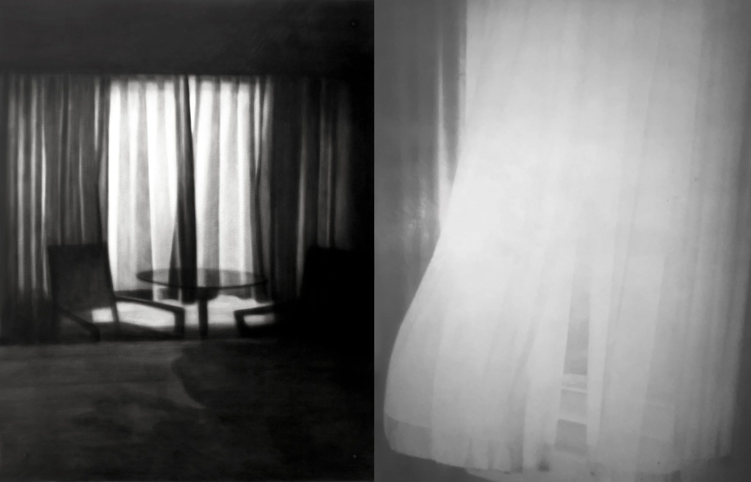 Open Window, 2023, black India ink painted onto sanded plexiglass, two individual panels, total dimension, 55” x 86”