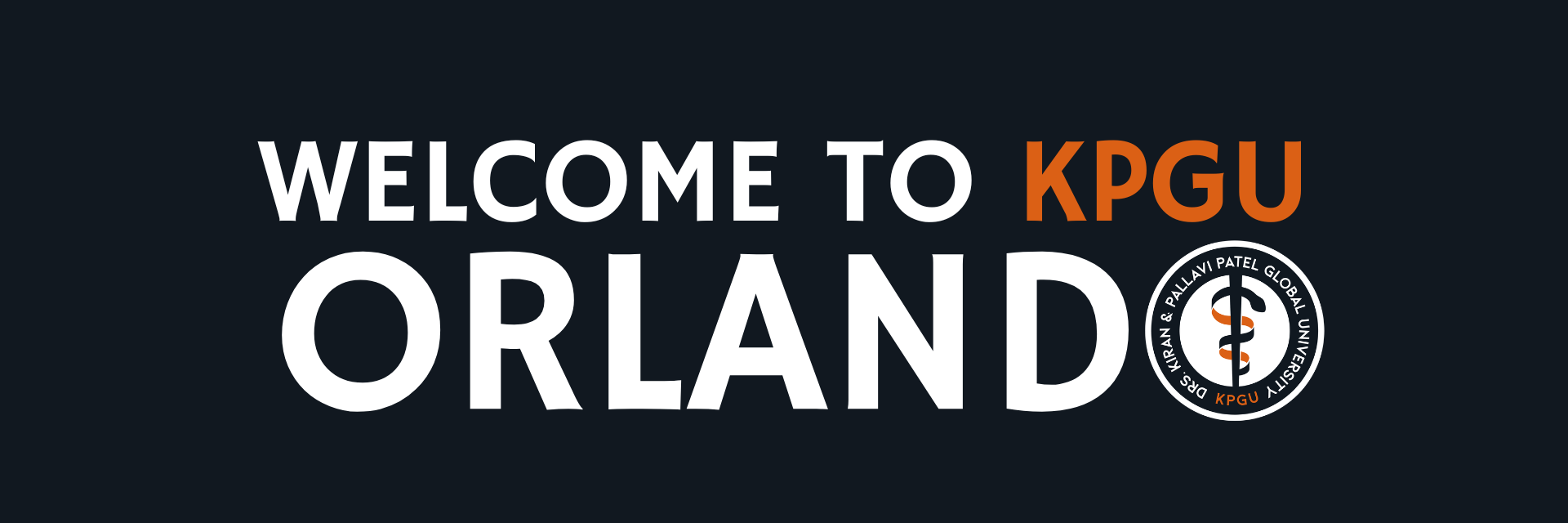 Welcome to KPGU Orlando, featuring the Dr. Veer & Pallavi Patel Global University logo.