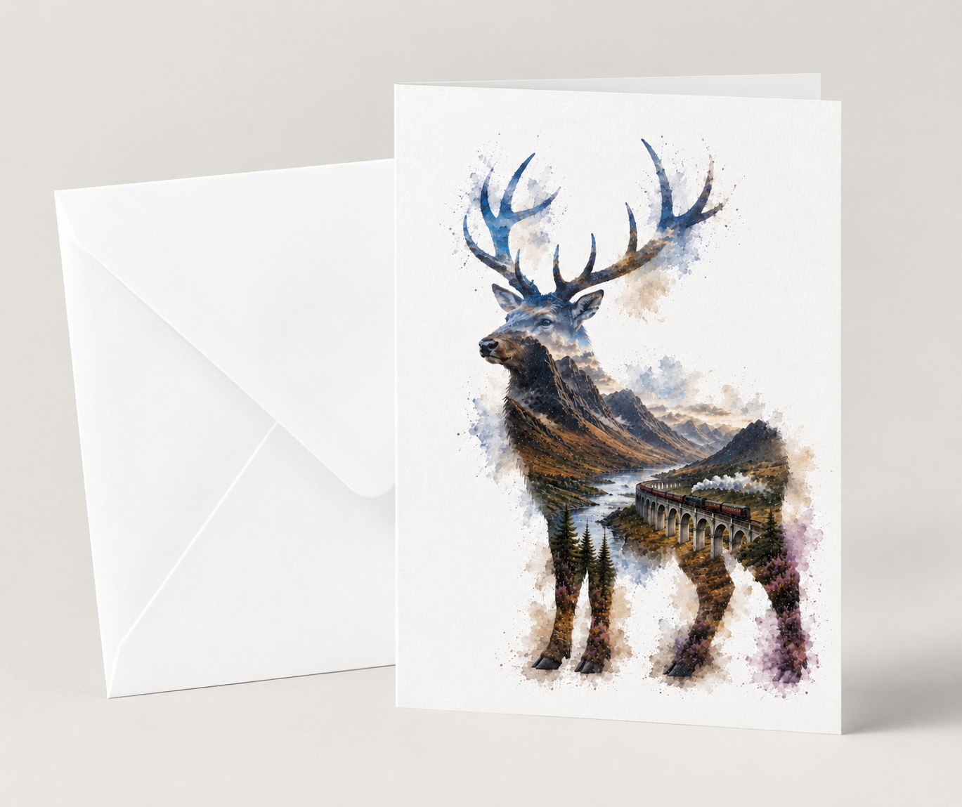 Stag with Scottish Scenery Card