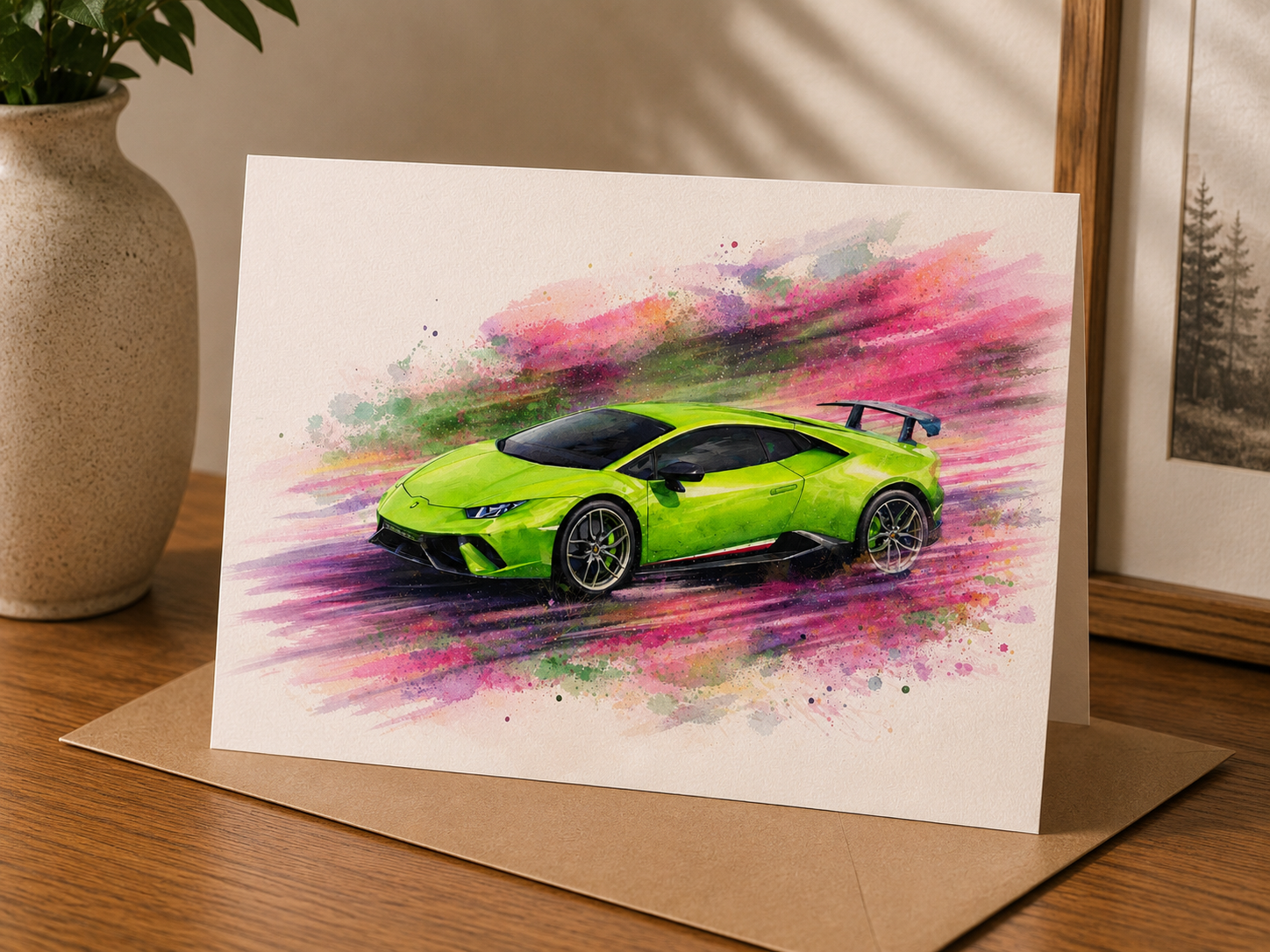 Watercolour Green Lamborghini Card