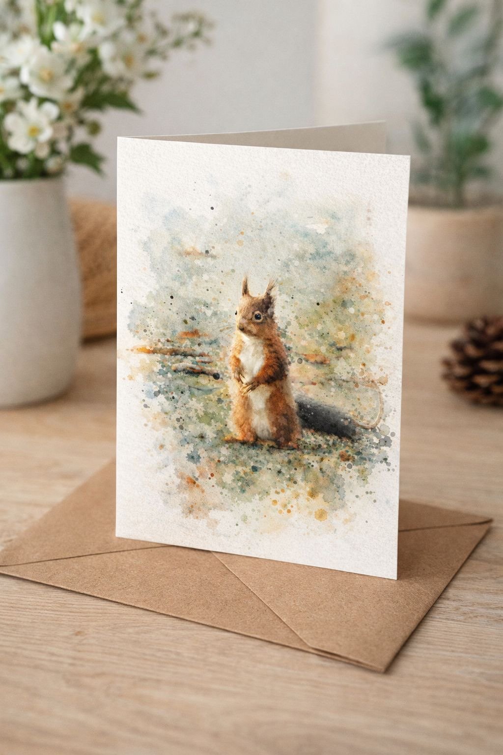 Red squirrel watercolour A5 blank greeting card