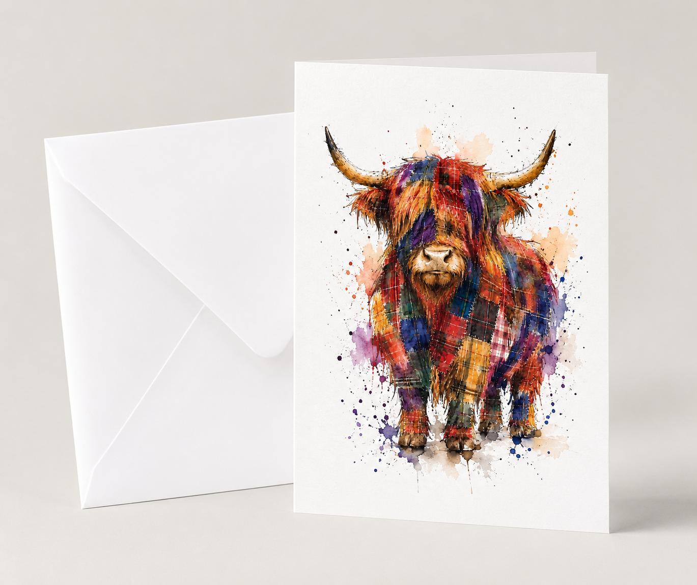 Patchwork Highland Cow Card