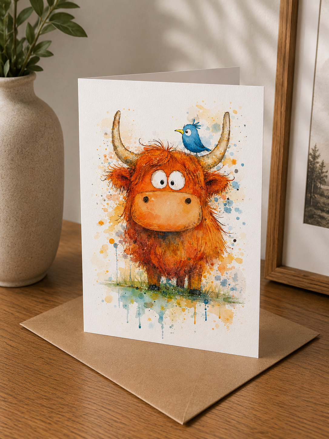 Cartoon Highland Cow Card