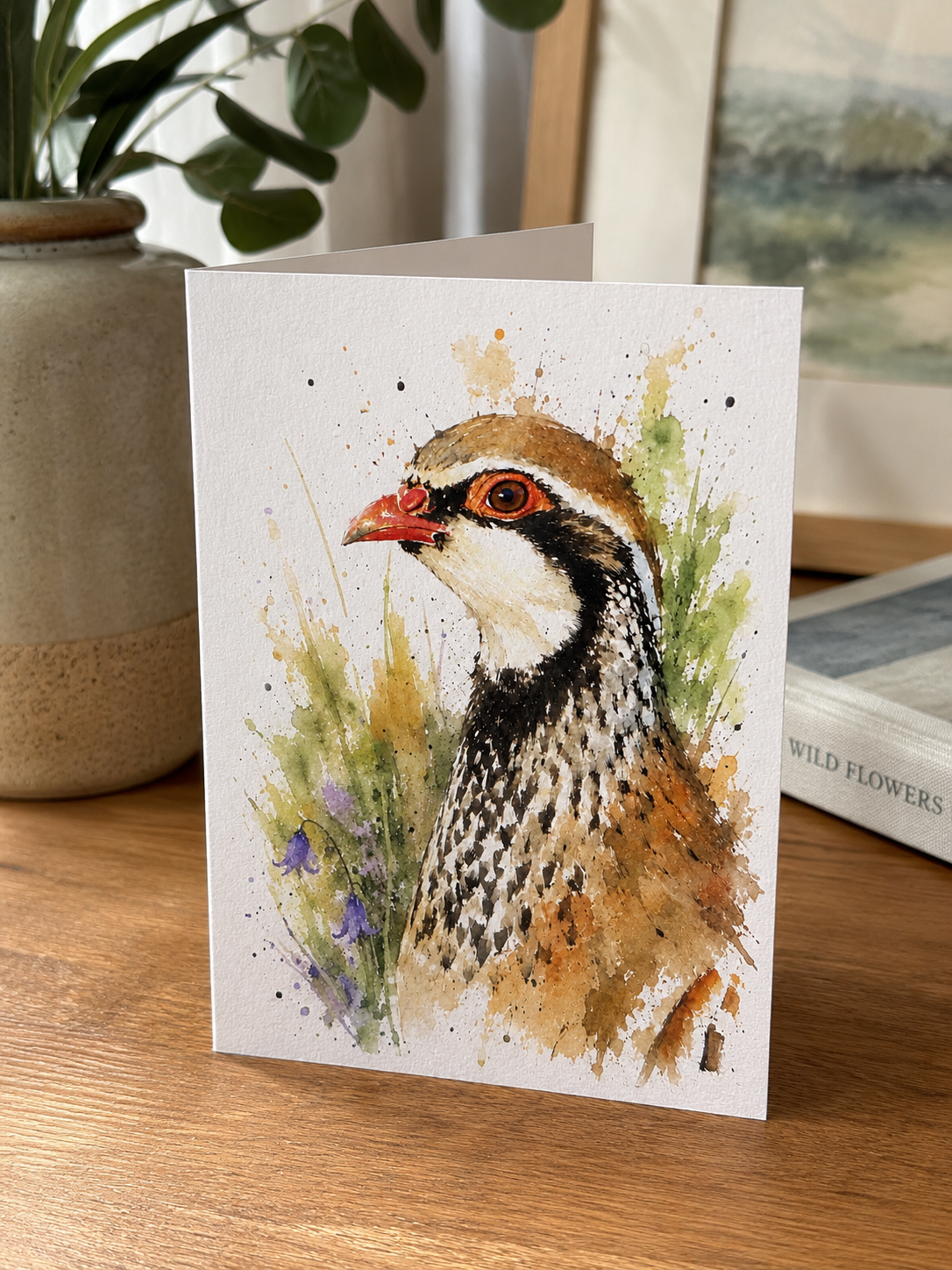 Watercolour Red Legged Partridge Card