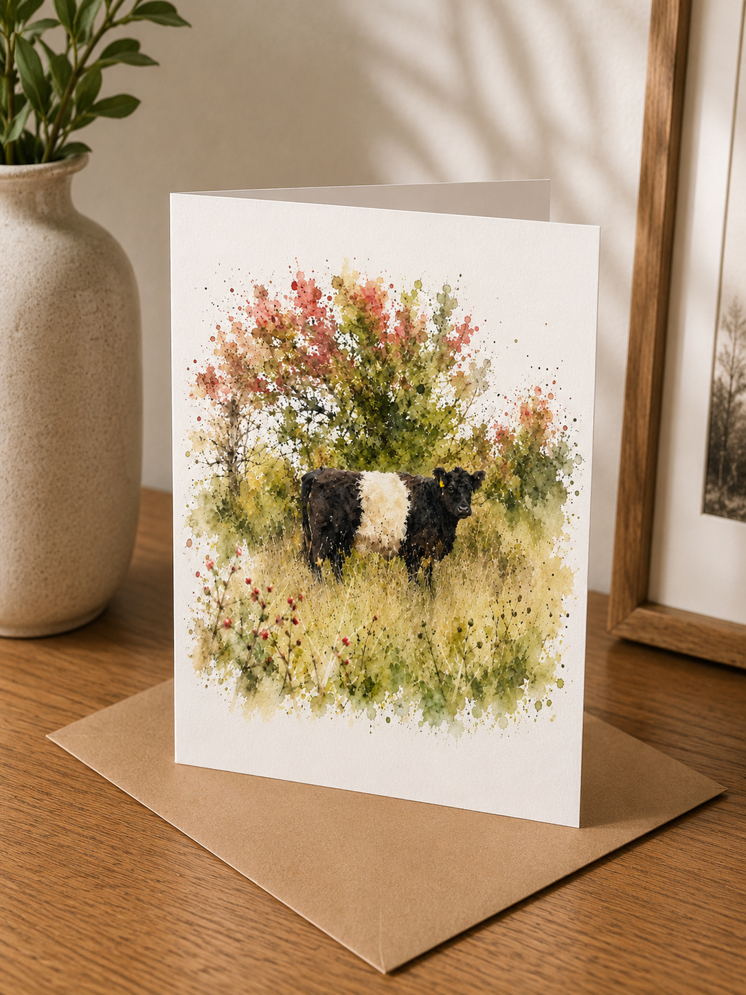 Watercolour Belted Galloway Card