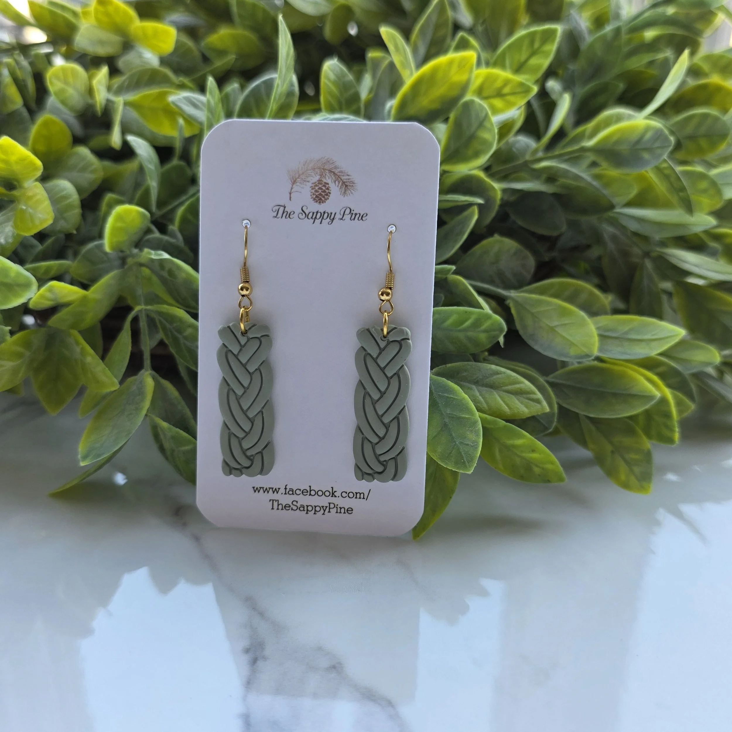 SAGE GREEN CELTIC BRAID DANGLES - in Gold