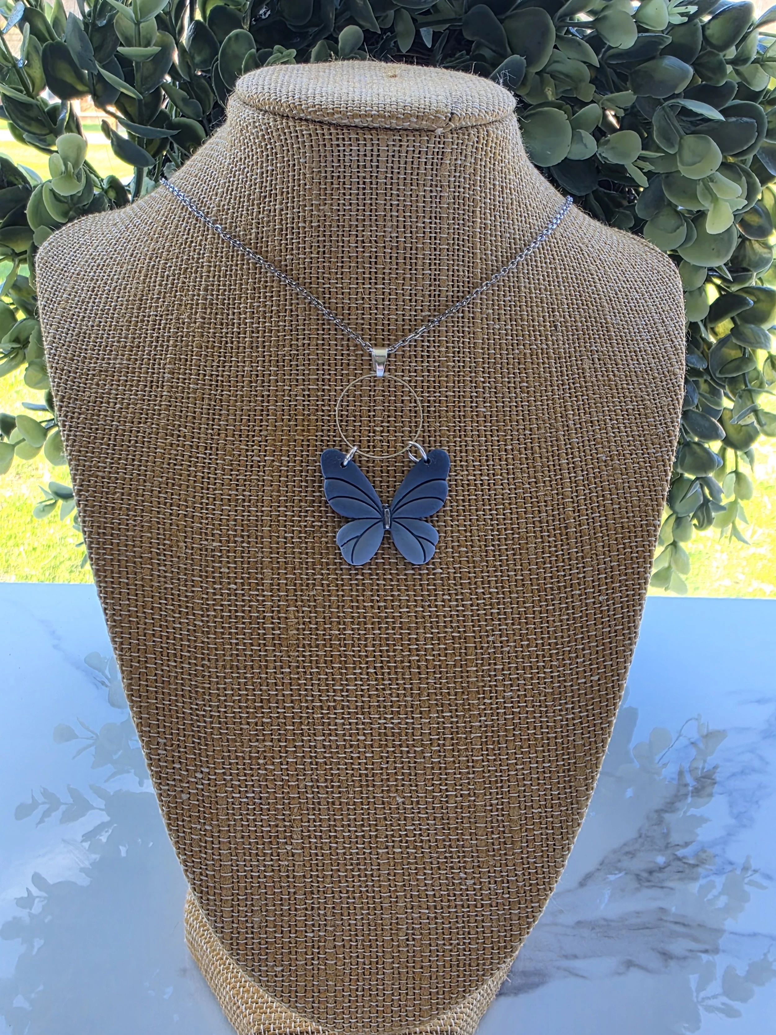 BLUE OMBRE BUTTERFLY DANGLE EARRINGS