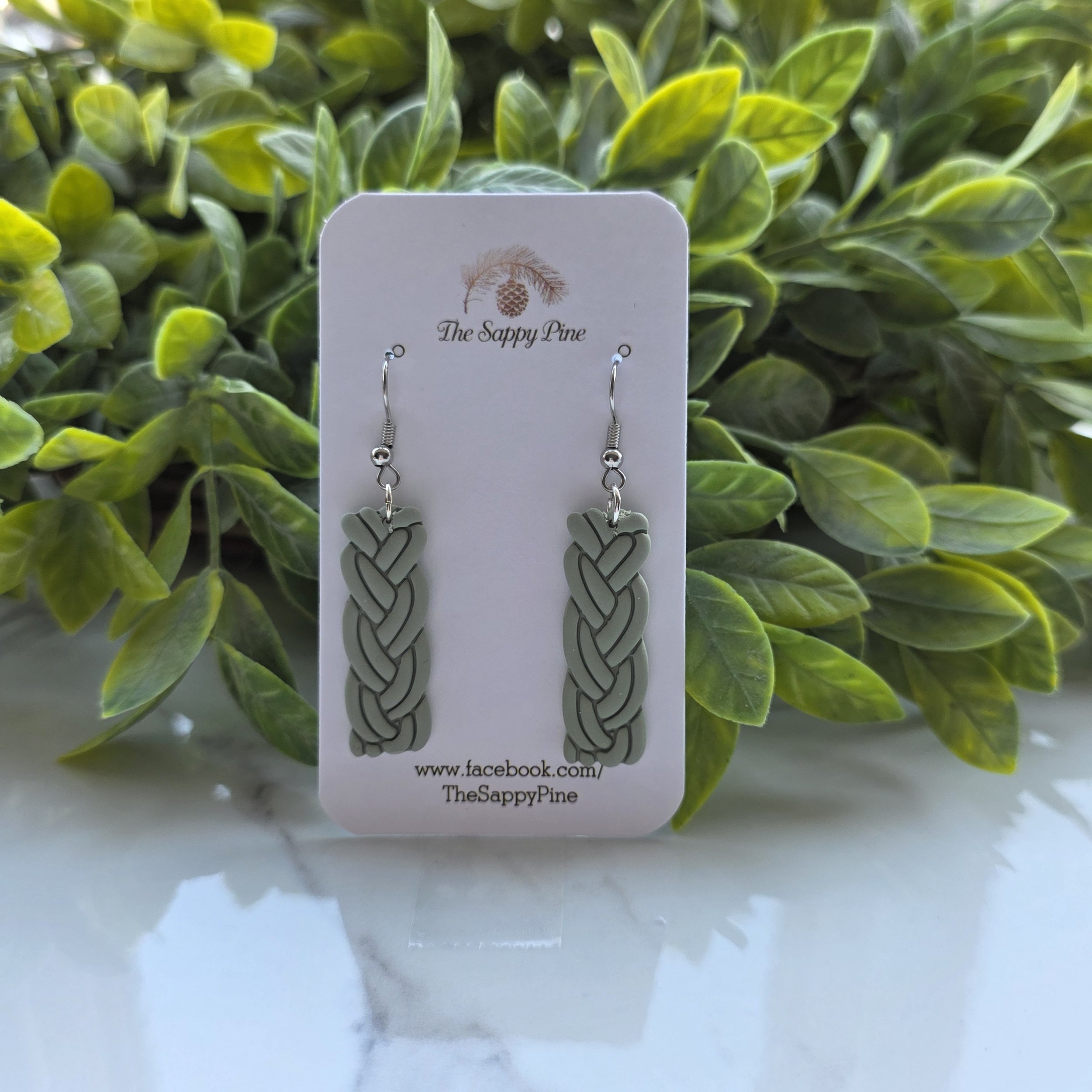 SAGE GREEN CELTIC BRAID DANGLES - in Silver