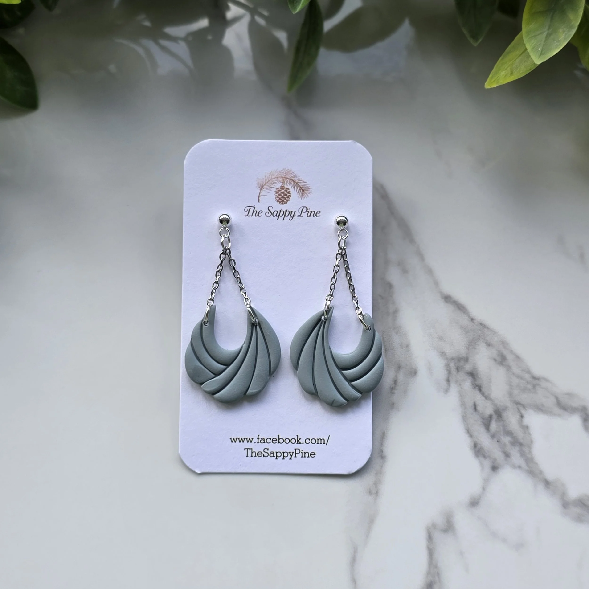 SPRING COLLECTION SCALLOP DANGLE - Deep Sage in Silver