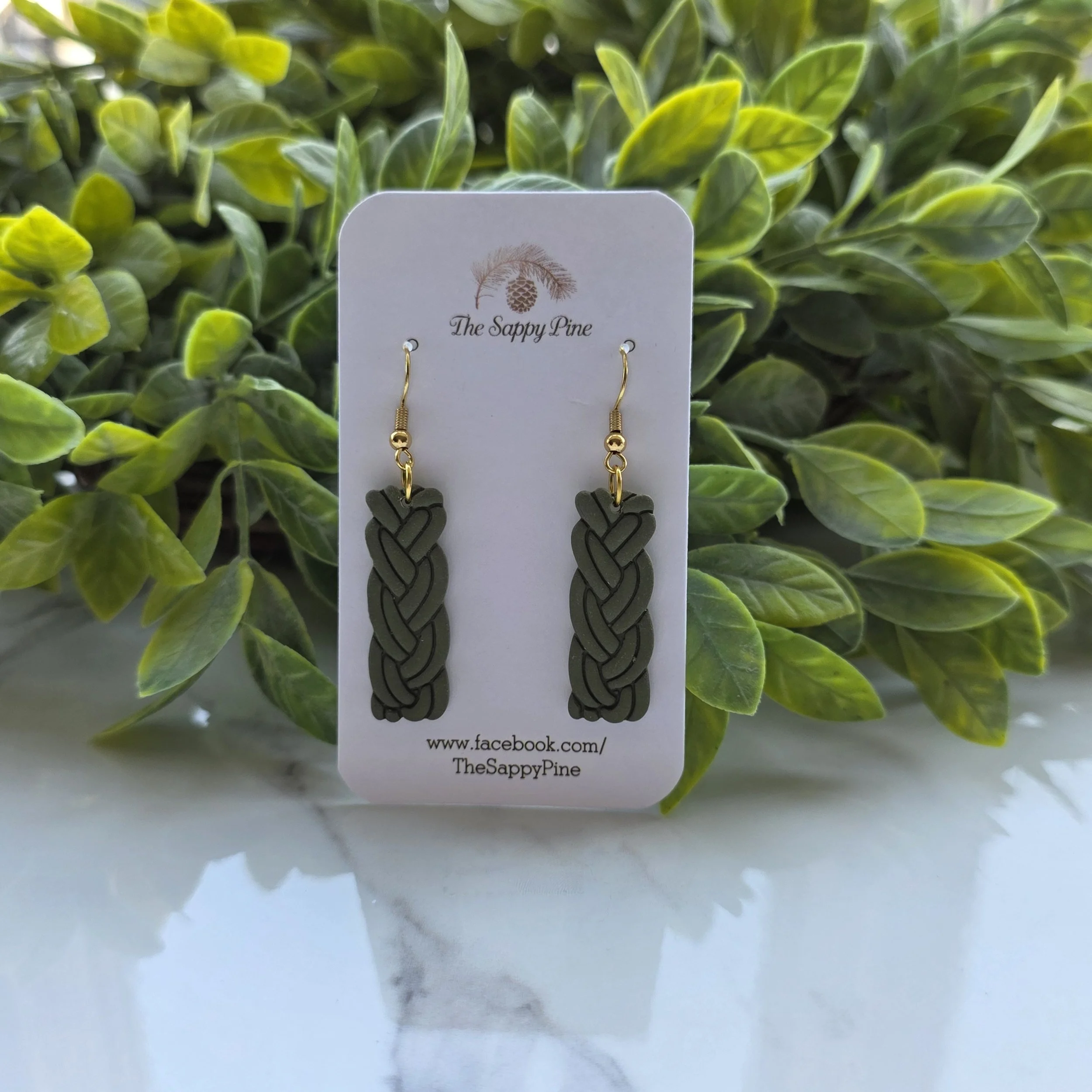 DARK GREEN CELTIC BRAID DANGLES - in Gold