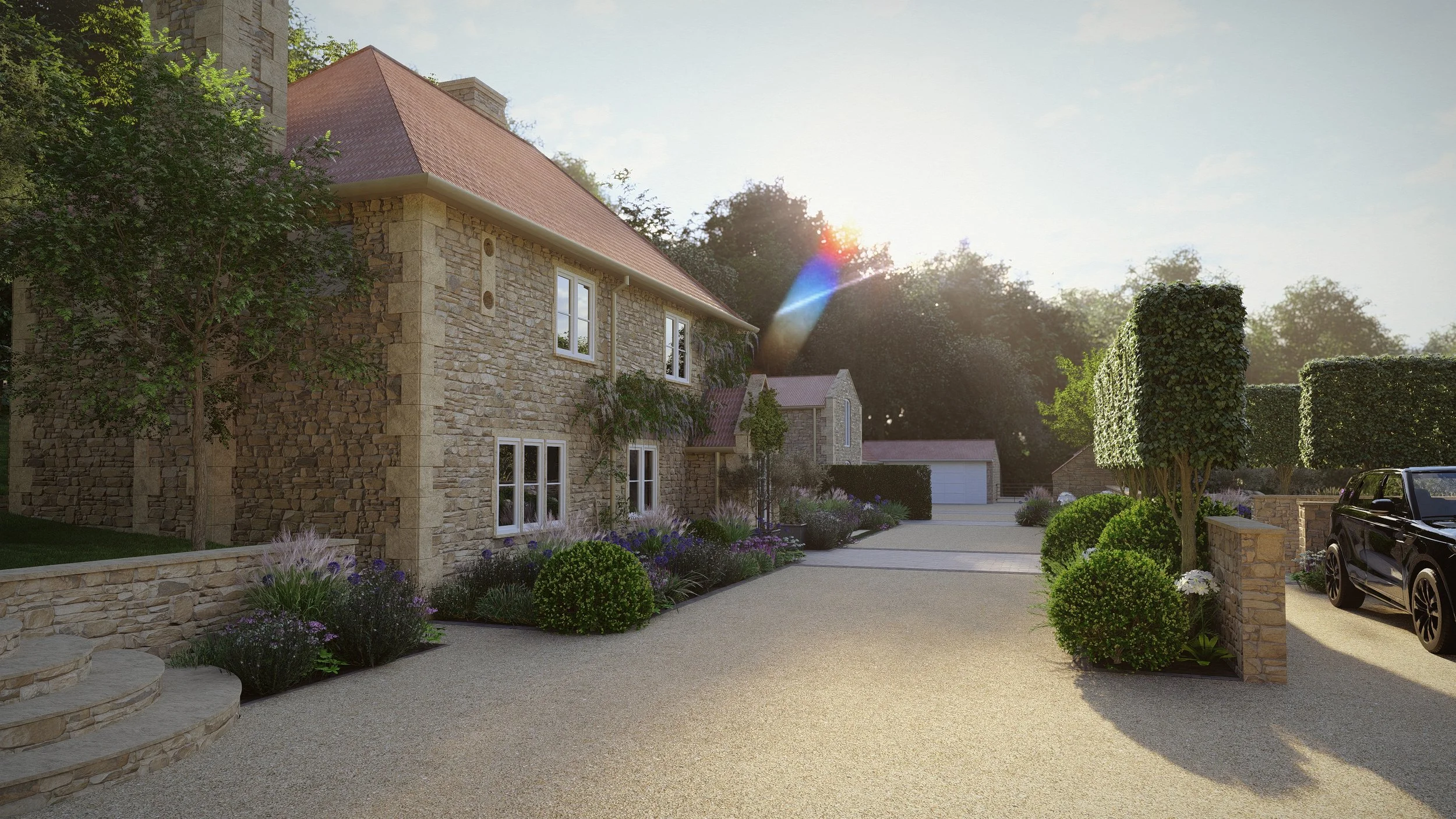Visulisation Render (Driveway leading to annex and garages)