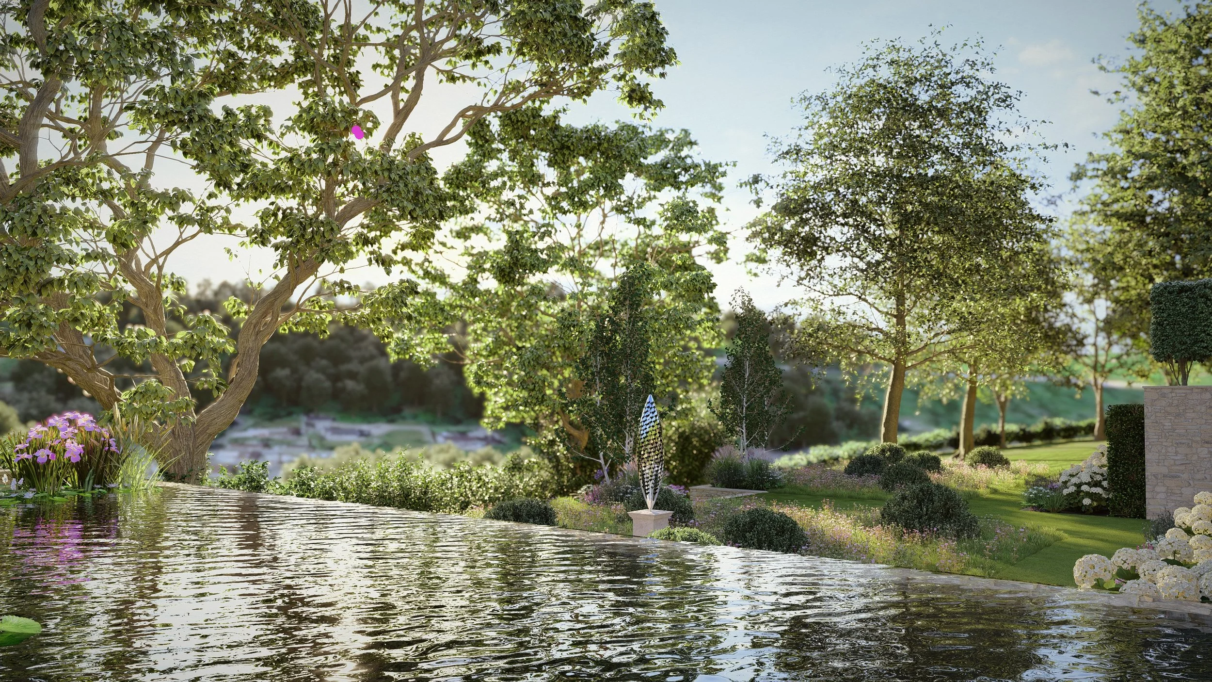 Visulisation Render (Natural Pool, Infinity Edge with view across the terraced lawn)