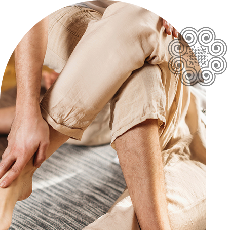 Patient doing thai yoga bodywork
