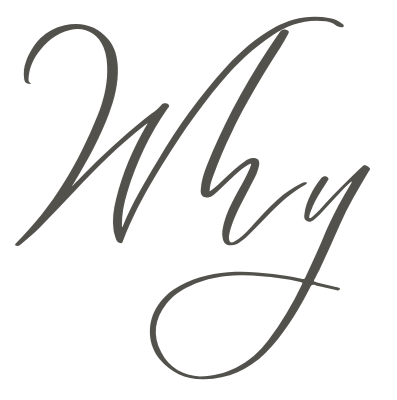 The word "Why" written in elegant, cursive black font on a black background.