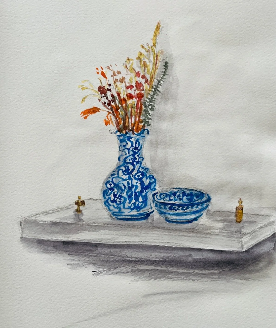 Der Trockenblumenstrauß, Aquarell auf Papier, 25x20 cm