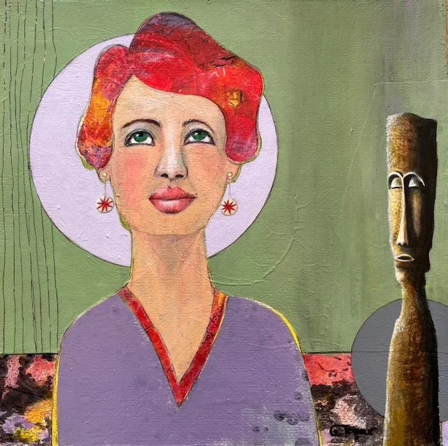 Nein, kein Heiligenschein, Acryl, Buntstifte und Collagematerial auf Papier, 40x40 cm