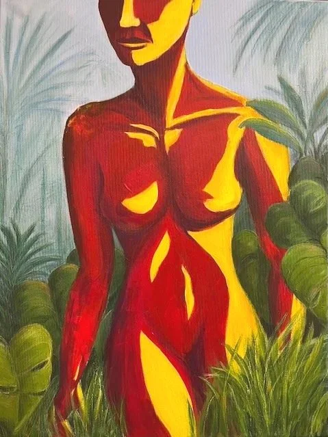 Akt im Dschungel, Acryl und Pastell auf Leinwand, 80x60 cm