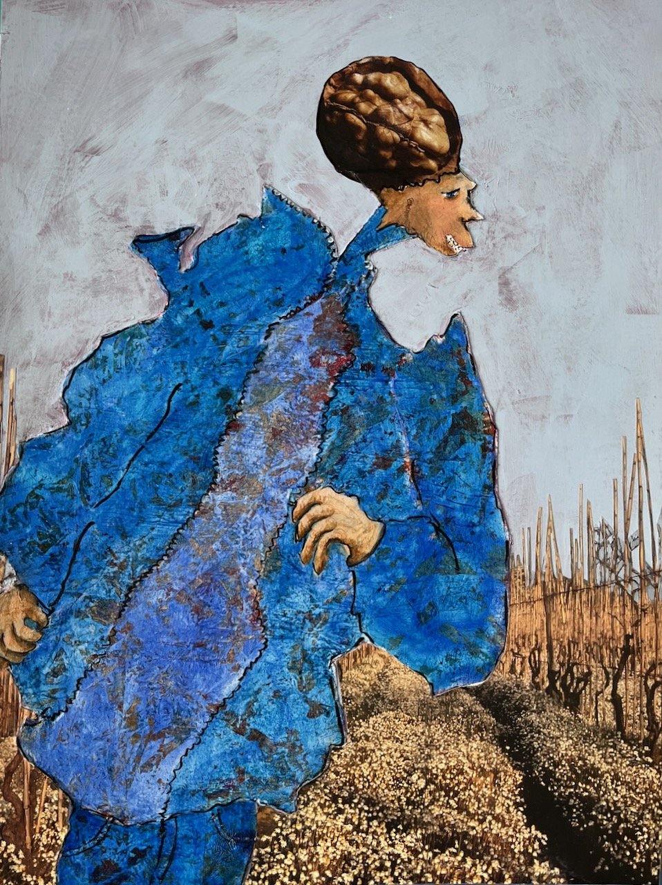 Im Weingarten, Acryl und Collagematerial auf Papier, 40x30 cm