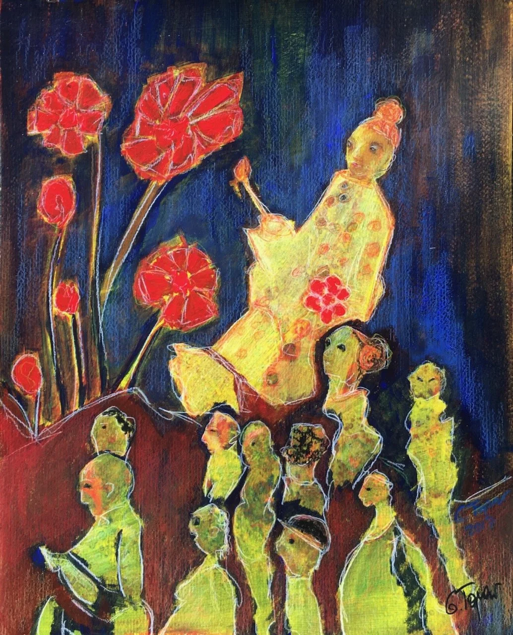 The strange Goddess, Acryl und Buntstifte auf Papier, 50x40 cm