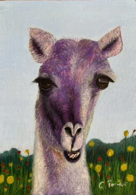 Lila Lama, Acryl/Pastell/Mixed Media auf Karton, 40x30 cm