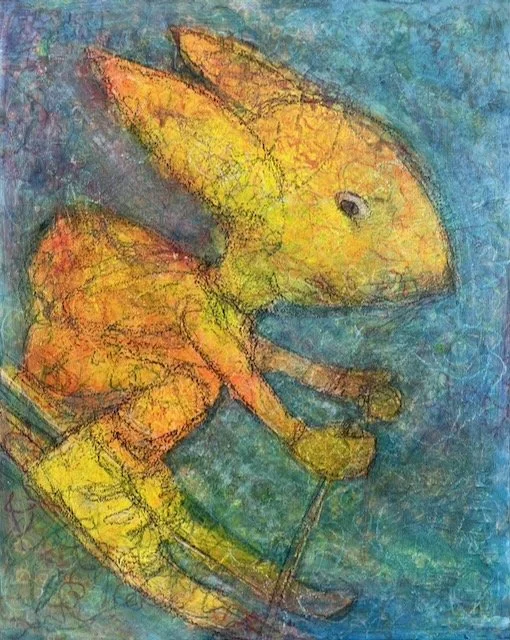 Mäuseschilauf, Mixed Media auf Malplatte, 50x40 cm