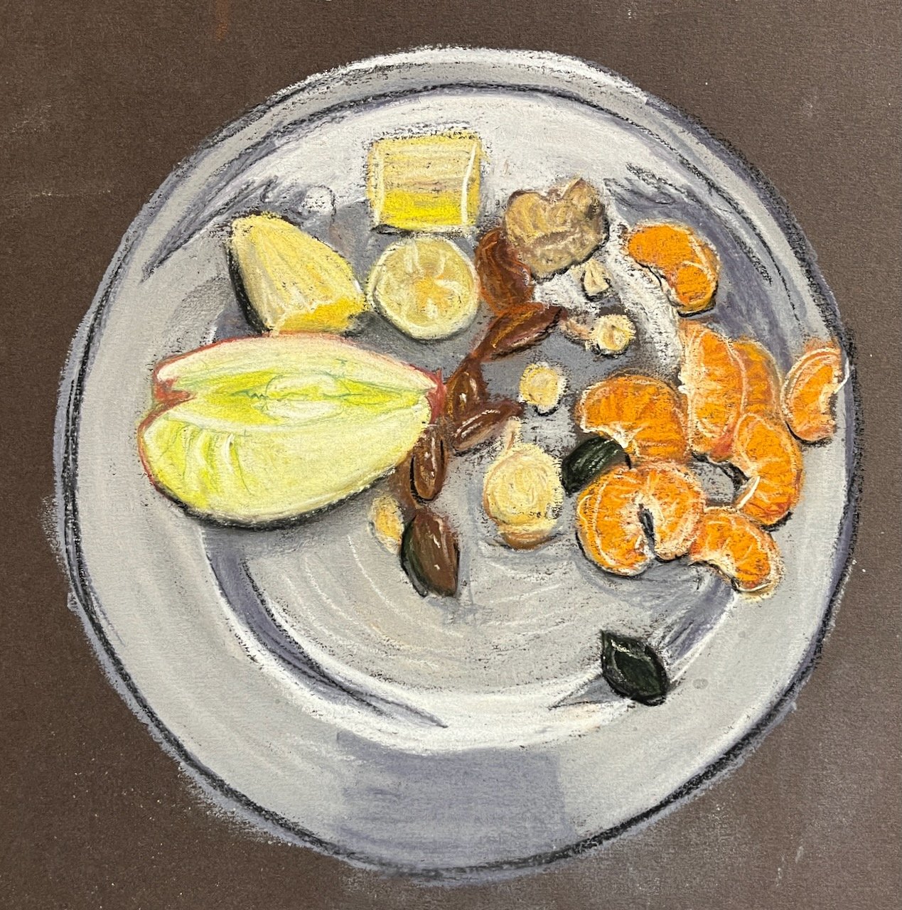 Gesunde Jause, Pastell auf Braunem Papier, 23x23