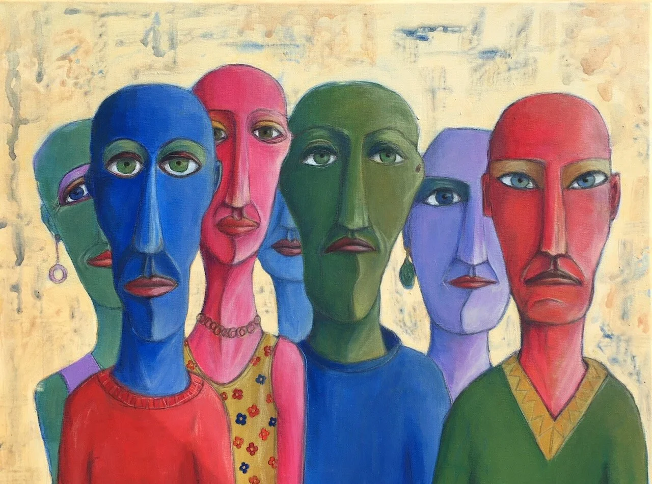 Wir gemeinsam, Acryl und Buntstifte auf Leinwand, 60x80 cm