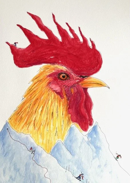 Der Winterhahn, Aquarell auf Papier, 58x48  cm