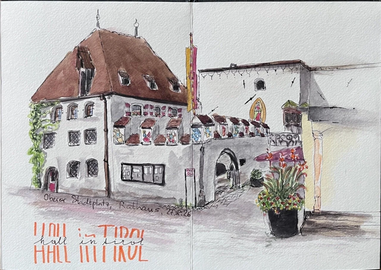 Hall in Tirol, Rathaus, Urban Sketch, 20,5x29,5 cm