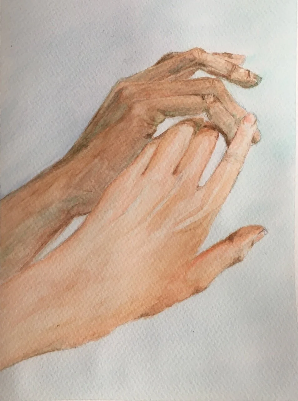 Zwei Hände, Aquarell auf Papier, 28x19 cm
