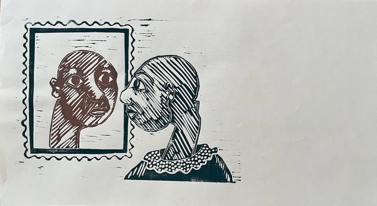 In Abgründe blicken, Linoldruck auf Papier, 15x21 cm