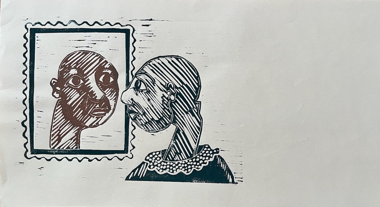 In Abgründe blicken, Linoldruck auf Papier, 15x21 cm